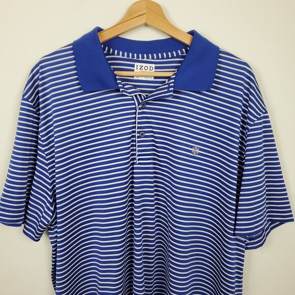 IZOD POLO GOLF SHIRT MEN'S SIZE XXL LOGO STRIPED BLUE WHITE SHORT SLEEVES CASUAL - Picture 6 of 15